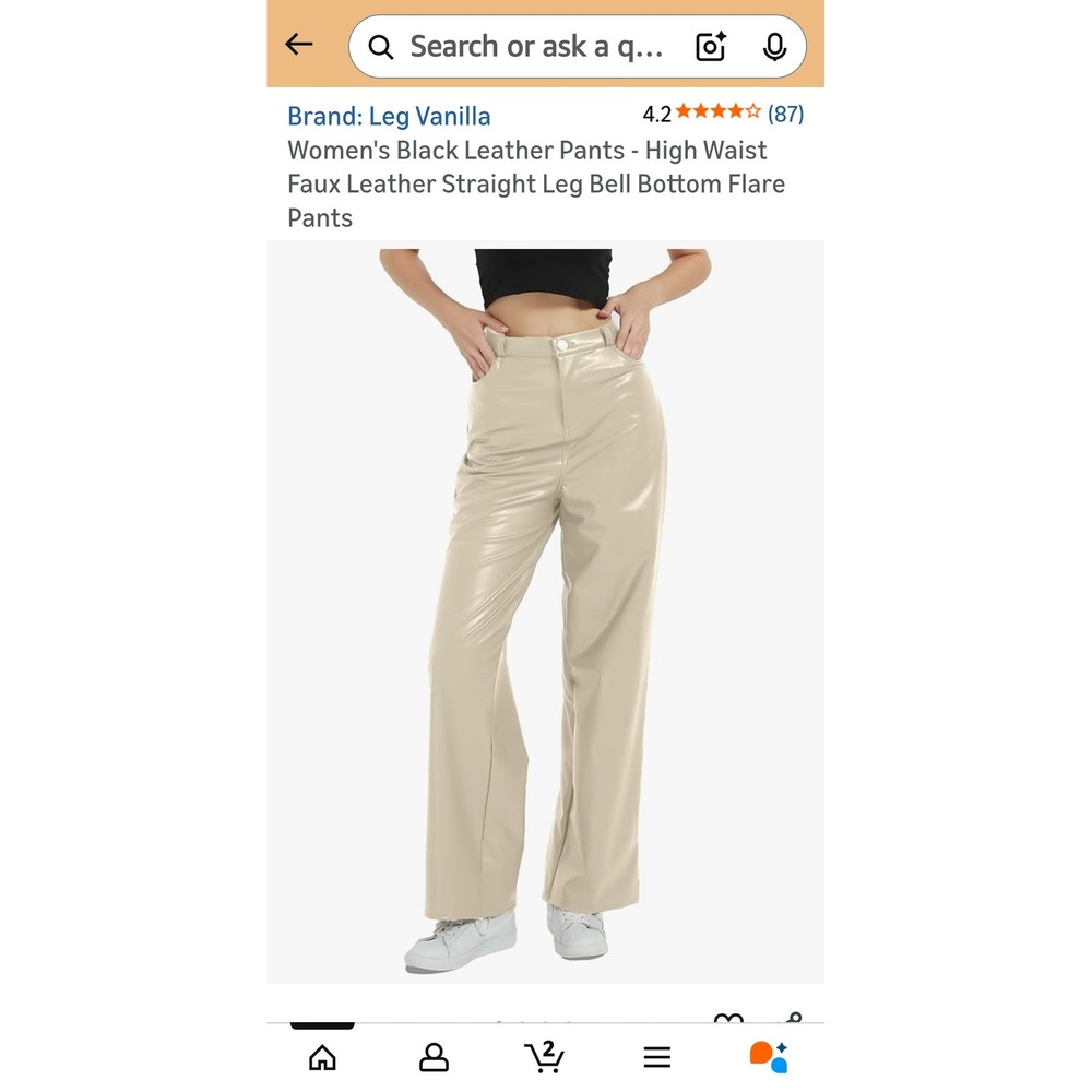 Women's Beige Faux Leather High Waist Straight Leg Flare Pants Size S